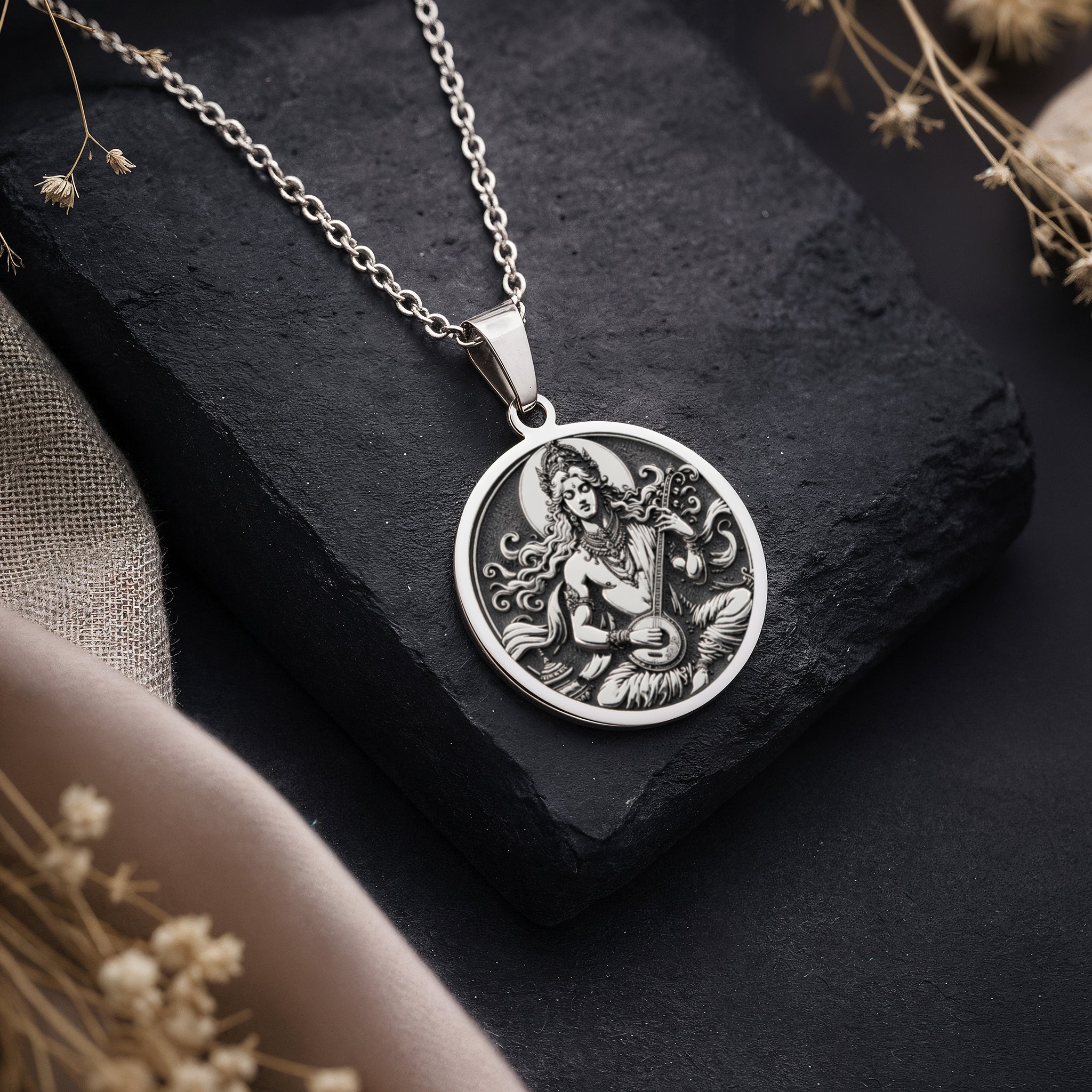Gandharva Musician Pendant Necklace | Silver & Plated Options - Hindu Mythology Spiritual Protection