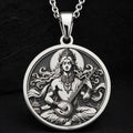 Gandharva Musician Pendant Necklace Necklaces 925 925 Sterling Silver round pendant featuring a seated mythological figure playing an instrument on a black background.