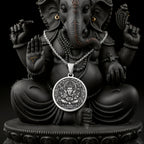 925 925 Sterling Silver Ganesha Elephant God Pendant Necklaces Oxidized silver Ganesha pendant necklace with circular design