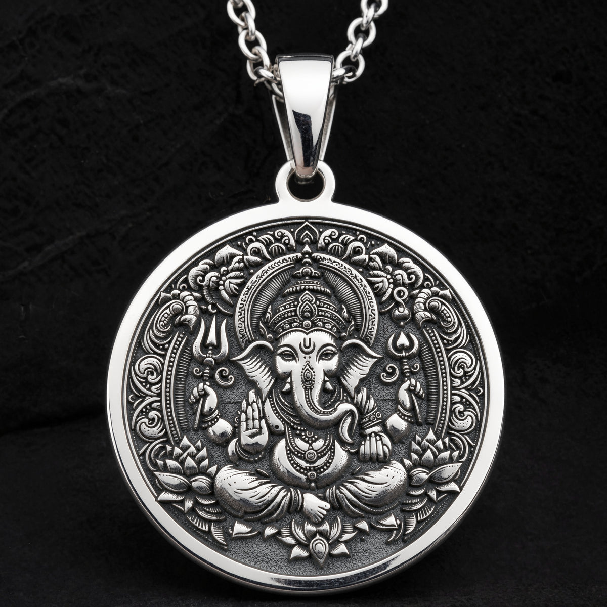 925 925 Sterling Silver Ganesha Elephant God Pendant Necklaces Oxidized silver Ganesha pendant necklace with intricate details