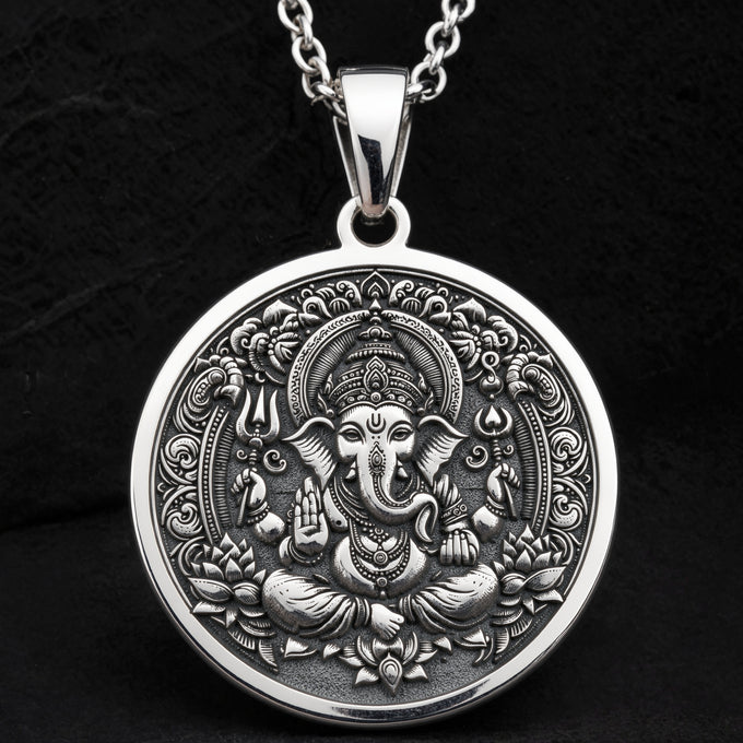 925 925 Sterling Silver Ganesha Elephant God Pendant Necklaces Oxidized silver Ganesha pendant necklace with intricate details