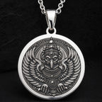 Garuda Bird Spiritual Amulet Necklace Necklaces 925 925 Sterling Silver round pendant necklace featuring an ornate eagle head design on a black background.