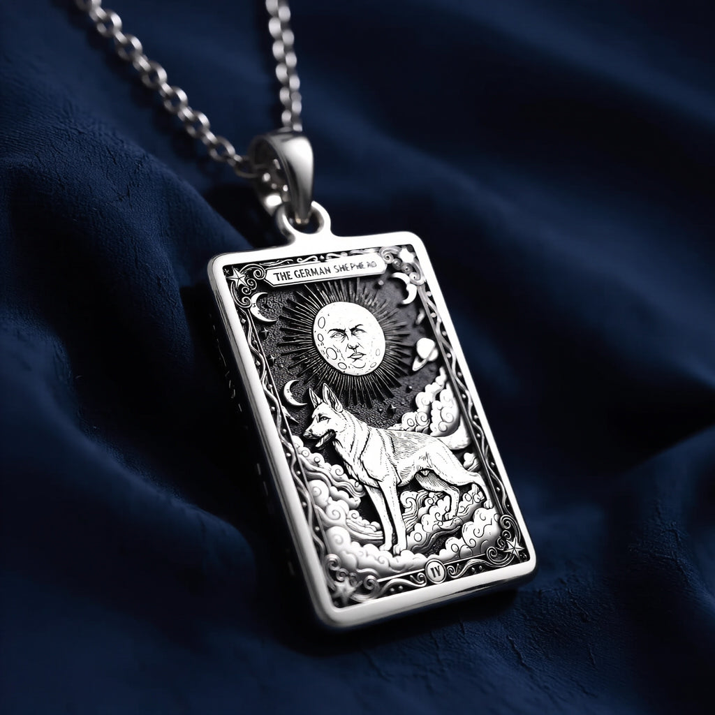 A striking 925 sterling silver German Shepherd charm. The art shows the celestial dog, a meaningful piece of jewelry for a pet owner.