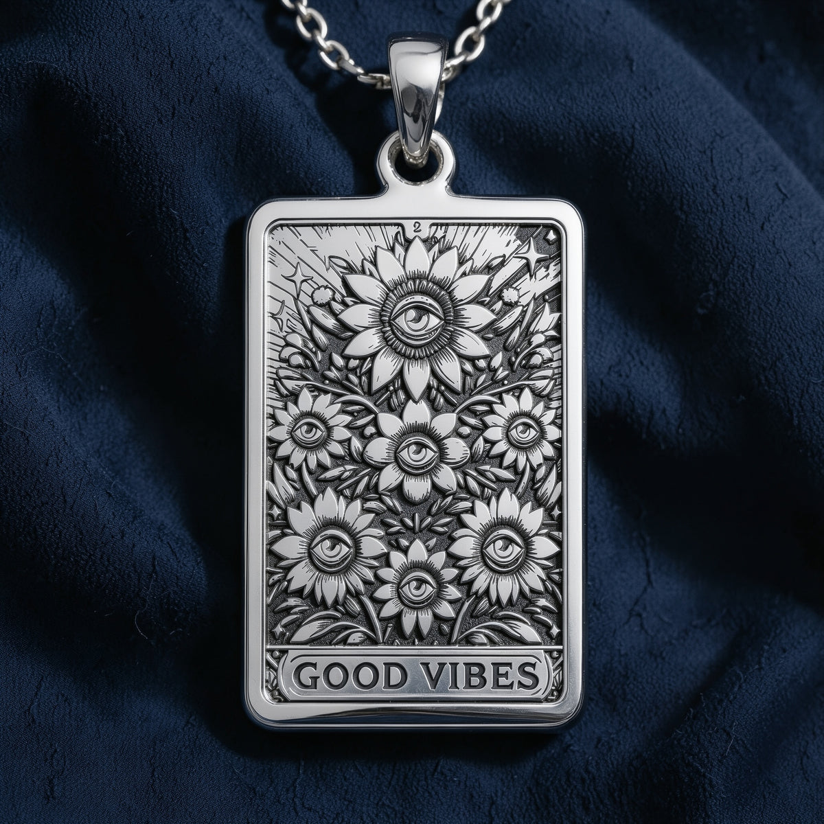 Good Vibes Pendant Necklace: 14K Gold, Sunflower Evil Eye, Positivity Amulet - View 2
