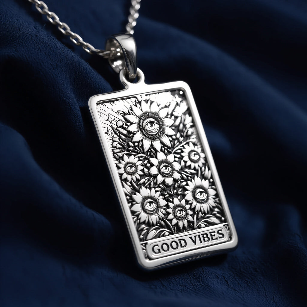 Sunflower Evil Eye Good Vibes Pendant - 925 Sterling Silver