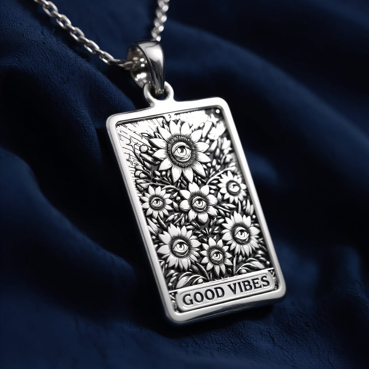 Good Vibes Pendant Necklace: 14K Gold, Sunflower Evil Eye, Positivity Amulet - View 2
