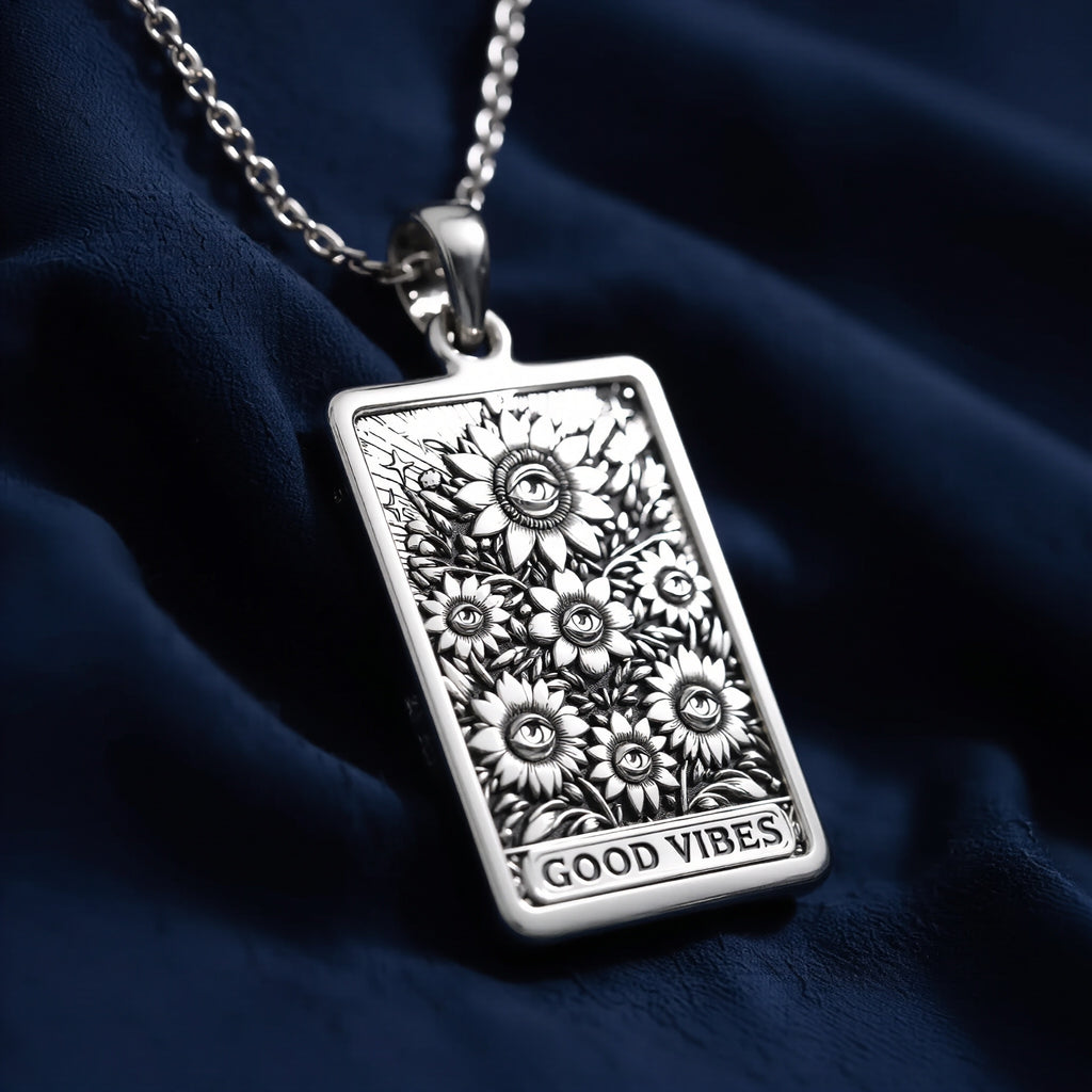 Sunflower Evil Eye Good Vibes Pendant - 925 Sterling Silver
