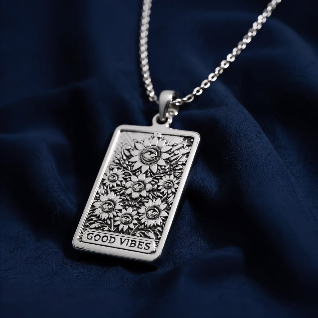 Sunflower Evil Eye Good Vibes Pendant - 925 Sterling Silver