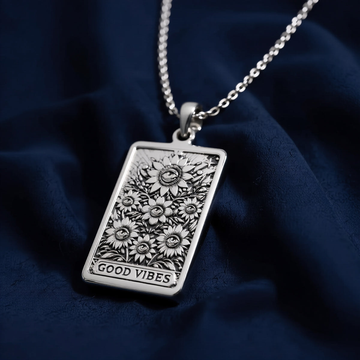 Sunflower Evil Eye Good Vibes Pendant - 925 Sterling Silver