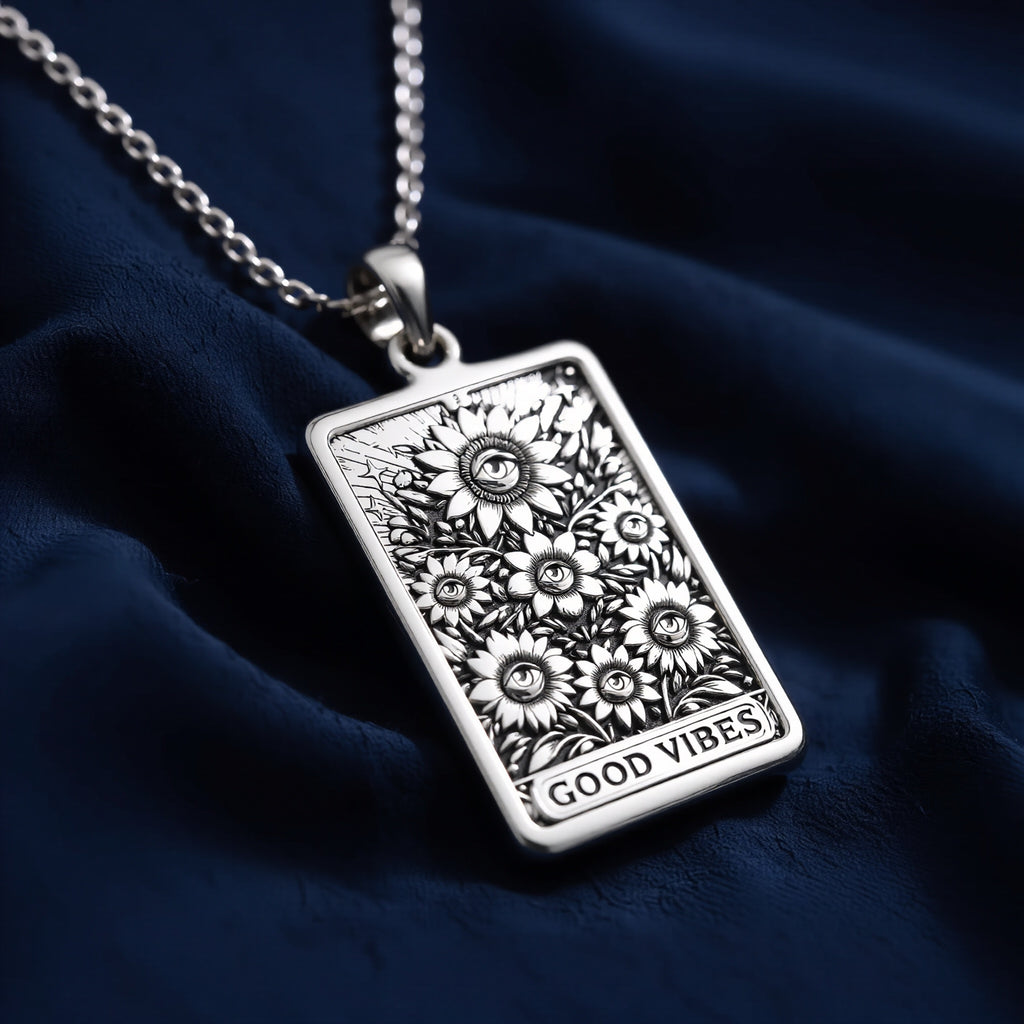 Sunflower Evil Eye Good Vibes Pendant - 925 Sterling Silver