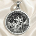 Goddess of Youth Hebe Pendant Necklaces 925 925 Sterling Silver pendant featuring a seated winged goddess design with an ornate circular frame.