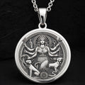 Sterling silver Triple Moon Hecate Goddess Necklace: round  of Hecate Greek goddess wit...