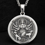 Sterling silver Triple Moon Hecate Goddess Necklace: round  of Hecate Greek goddess wit...