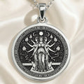 Hecate Goddess Pendant Necklaces 925 925 Sterling Silver pendant featuring a classical allegorical scene of female figures holding flames in an ornate circular design.