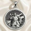 925 925 Sterling Silver Heimdall Bifrost Guardian Pendant Necklaces Silver-toned metal pendant featuring a detailed knight in armor design on a round disc.