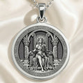 Hel Goddess Pendant Necklace Necklaces 925 925 Sterling Silver pendant necklace featuring a seated classical figure design on a round frame.
