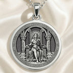 Hel Goddess Pendant Necklace Necklaces 925 925 Sterling Silver pendant necklace featuring a seated classical figure design on a round frame.