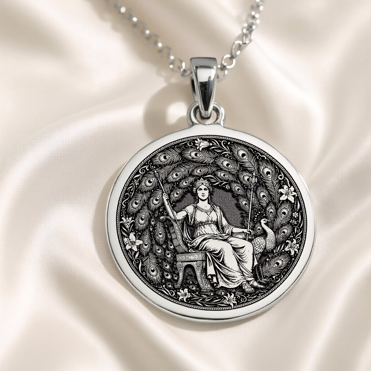Hera Queen of the Gods Coin Pendant — Solid 925 Sterling Silver front view