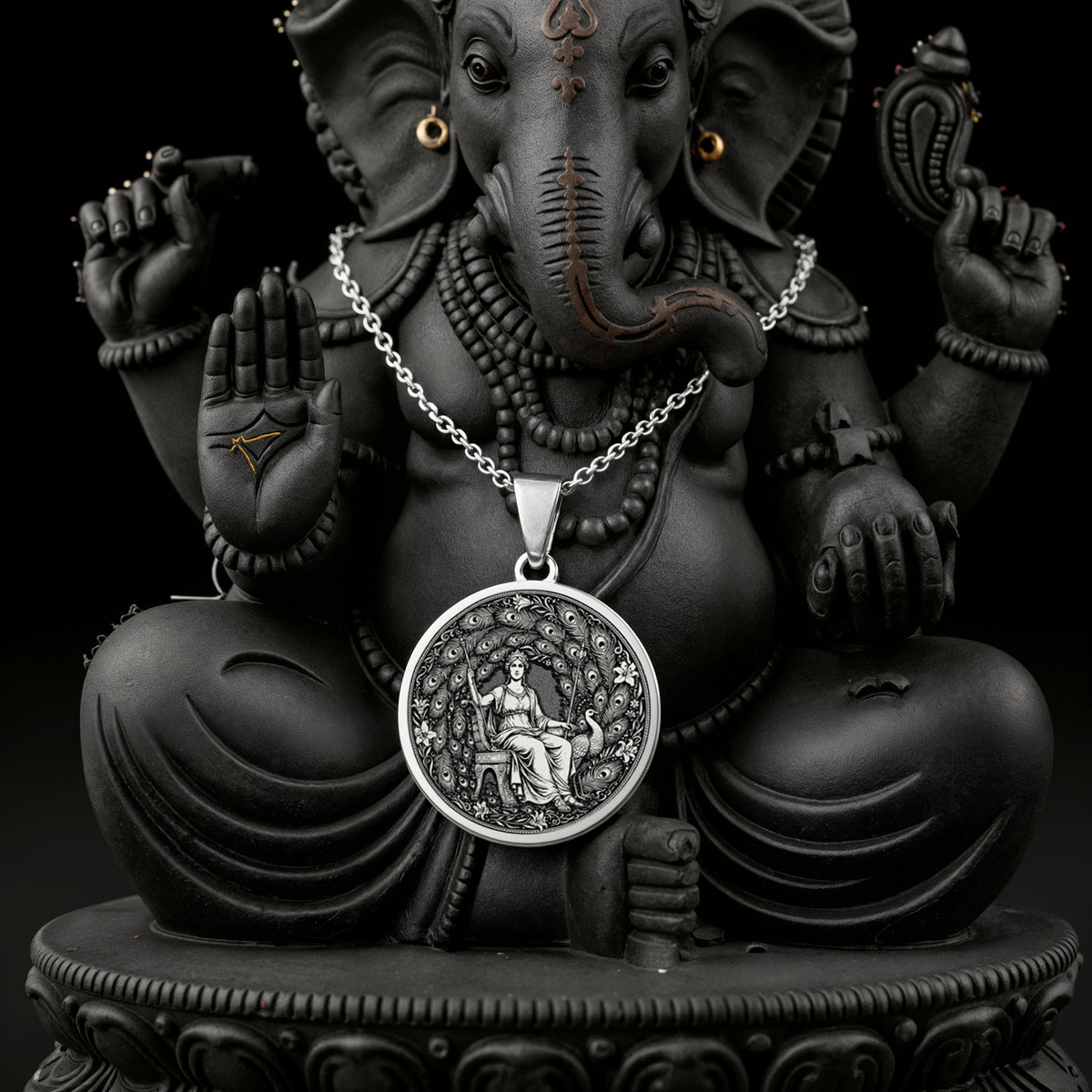 Hera Queen of the Gods Coin Pendant — Solid 925 Sterling Silver macro relief detail