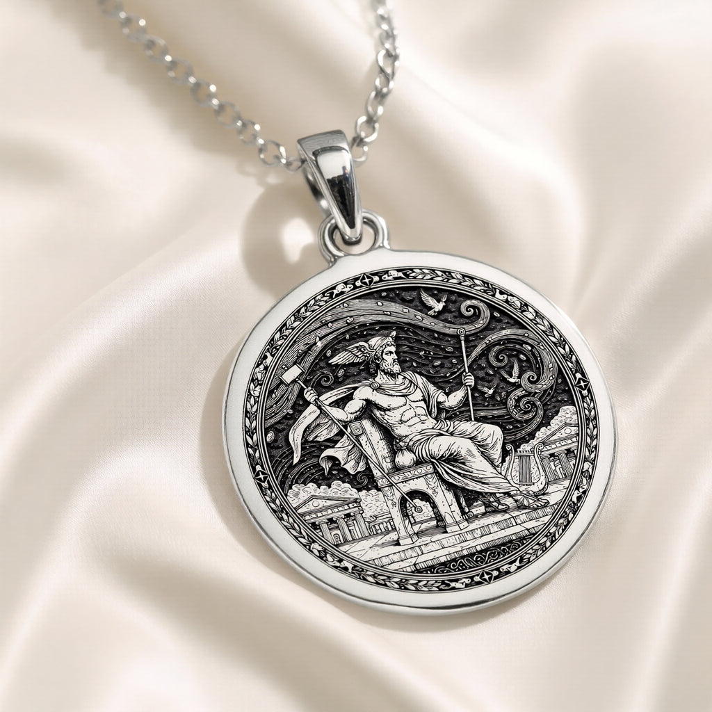 925 sterling silver Greek Messenger God Hermes pendant, detailed view 1.