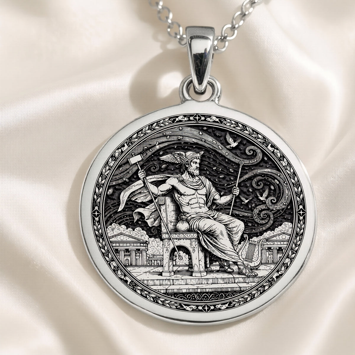 925 sterling silver Greek Messenger God Hermes pendant, detailed view 2.