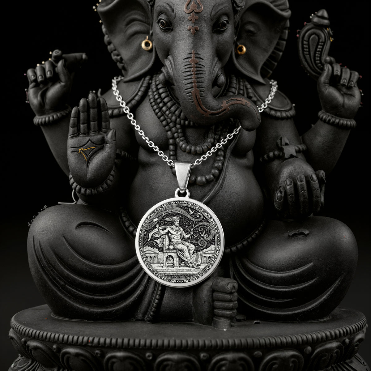 925 sterling silver Greek Messenger God Hermes pendant, detailed view 3.