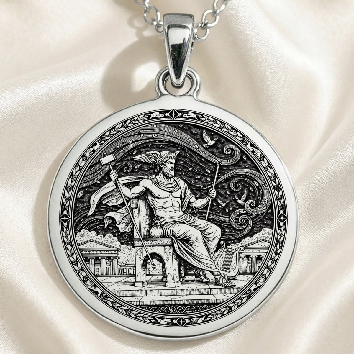 925 sterling silver Greek Messenger God Hermes pendant, detailed view 9.