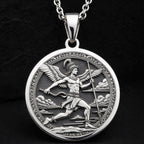 Hermes Medallion Greek God Necklace Necklaces 925 925 Sterling Silver winged warrior figure running across clouds pendant necklace