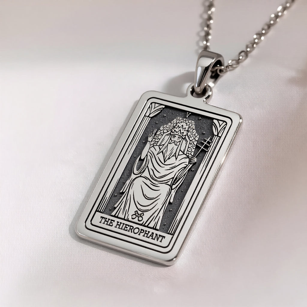 Hierophant Tarot Necklace | Silver, Gold Plated & Rose Plated Options - Spiritual Wisdom Jewelry
