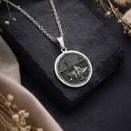 Huckleberry Finn Raft Scene Pendant Necklaces Gunmetal oxidized silver round pendant featuring a landscape scene necklace