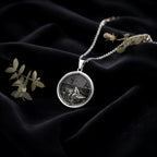 Huckleberry Finn Raft Scene Pendant Necklaces 925 925 Sterling Silver round pendant with engraved maritime scene on dark velvet background