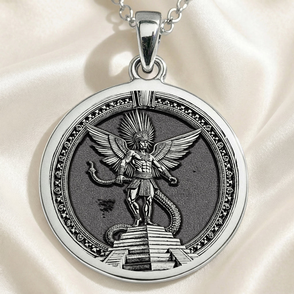 Huitzilopochtli Necklace: Silver Aztec Sun God, Warrior Protection Amulet