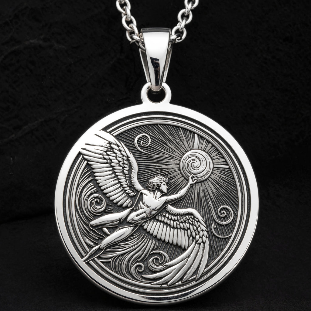 Icarus Medallion Necklace Necklaces 925 925 Sterling Silver sterling silver winged sun motif pendant necklace