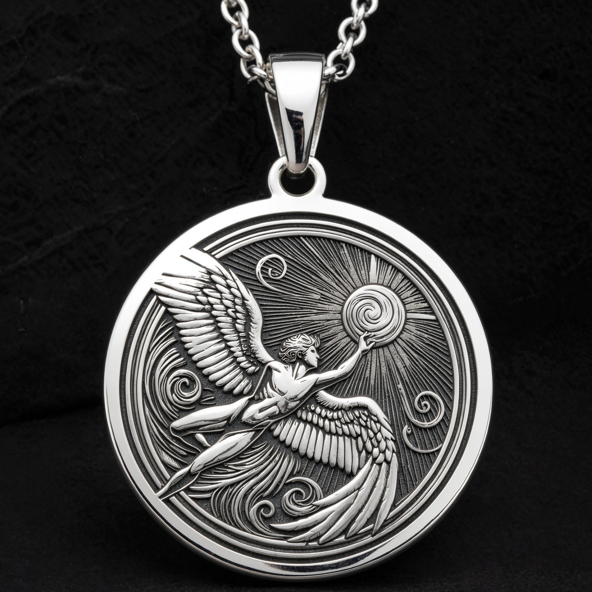 Icarus Medallion Necklace Necklaces 925 925 Sterling Silver sterling silver winged sun motif pendant necklace