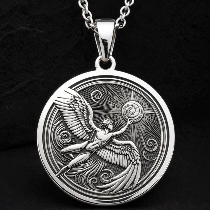 Icarus Medallion Necklace Necklaces 925 925 Sterling Silver sterling silver winged sun motif pendant necklace