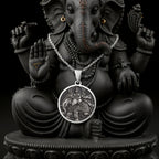 Indra God Vajra Thunderbolt Pendant Necklaces 925 925 Sterling Silver Ganesha medallion pendant necklace on a dark background