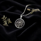 Indra God Vajra Thunderbolt Pendant Necklaces 925 925 Sterling Silver round pendant featuring an engraved classical warrior figure on a chain.