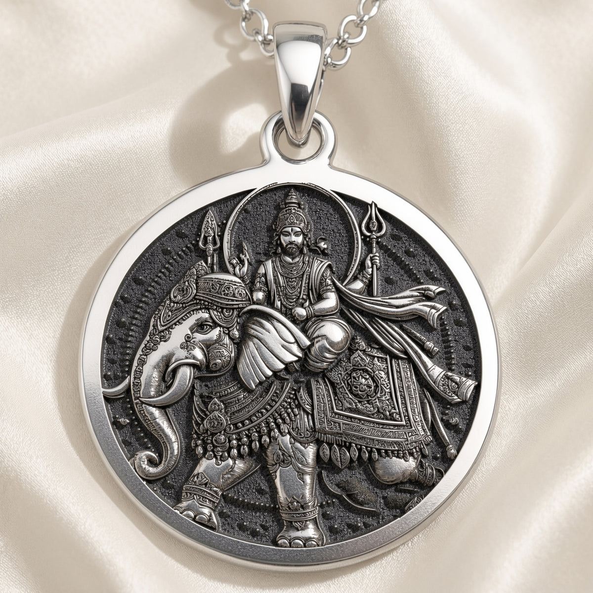 925 925 Sterling Silver Indra God Vajra Thunderbolt Pendant Necklaces Oxidized silver pendant featuring a Hindu deity riding an elephant design necklace