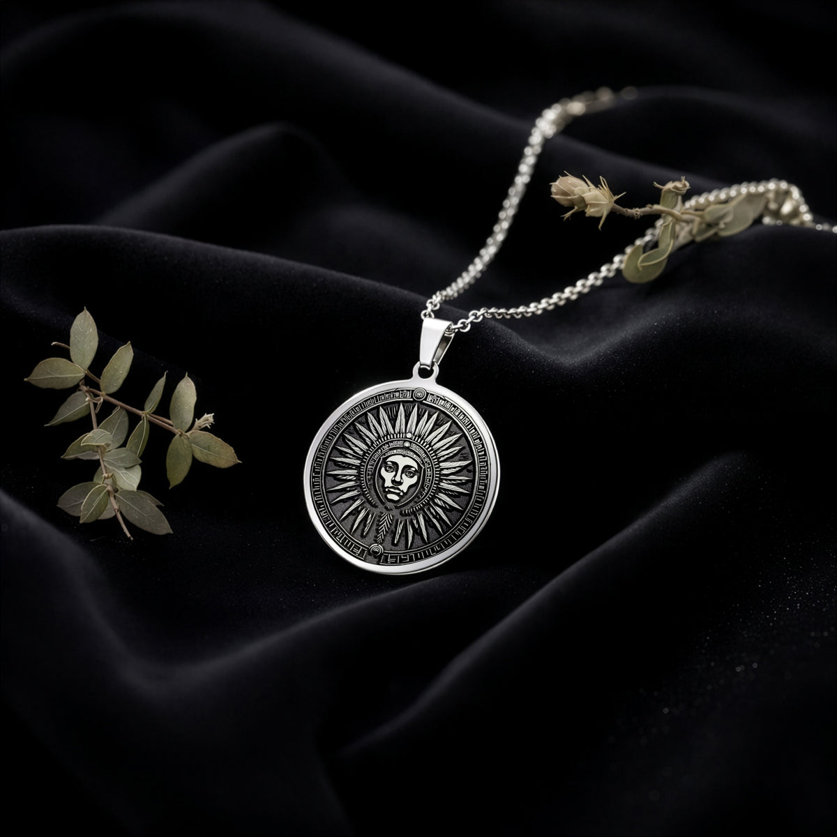 Inti Inca Sun God Medallion Pendant — Solid 925 Sterling Silver studio finish view