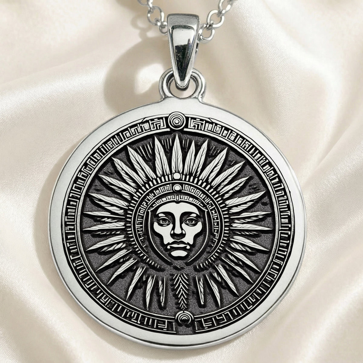 Inti Inca Sun God Medallion Pendant — Solid 925 Sterling Silver back engraving view