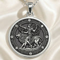 Ishtar Babylonian Goddess Medallion Pendant Necklaces 925 925 Sterling Silver pendant necklace featuring a classical woman riding a lion design.