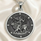 Ishtar Babylonian Goddess Medallion Pendant Necklaces 925 925 Sterling Silver pendant necklace featuring a classical woman riding a lion design.