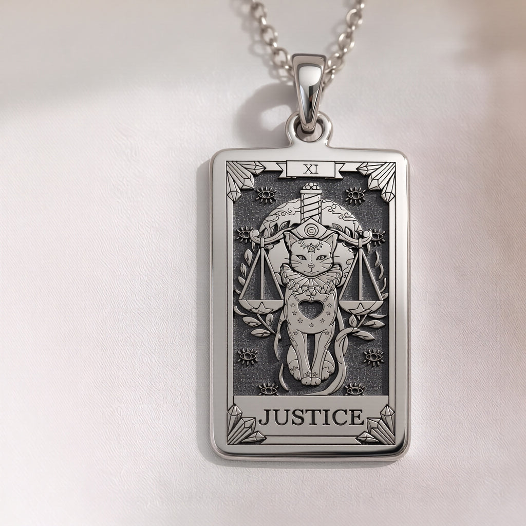Justice Tarot Arcana Necklace | Silver & Plated Options - Occult Protection Talisman
