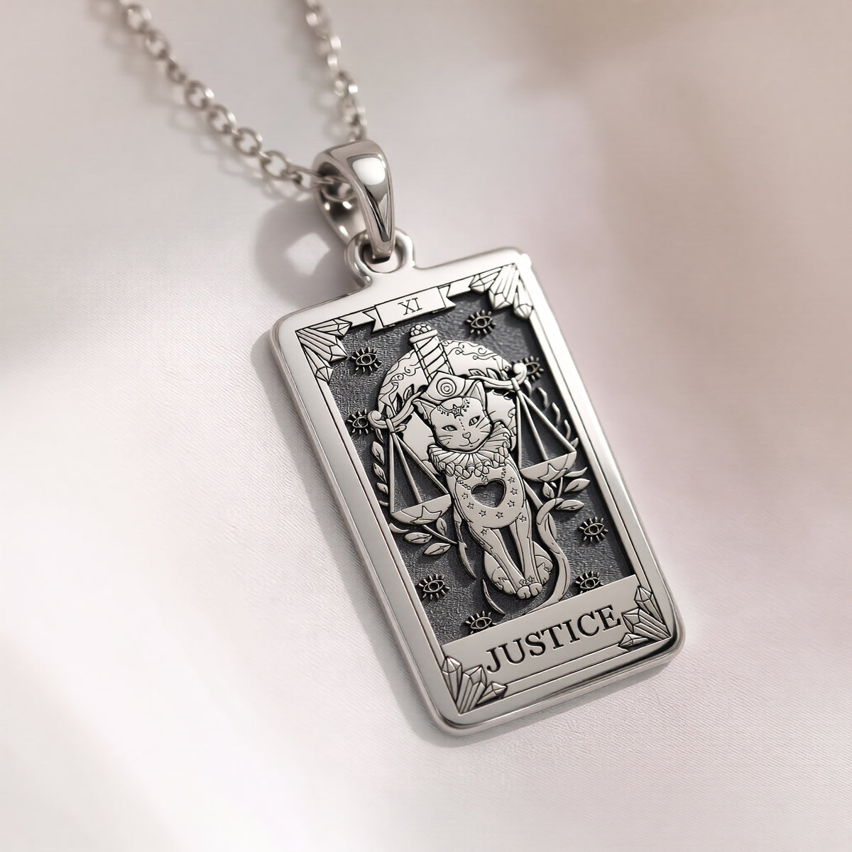 Justice Tarot Arcana Necklace | Silver & Plated Options - Occult Protection Talisman