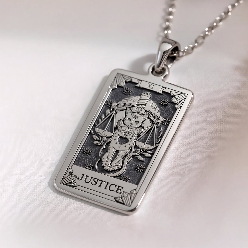 Justice Tarot Arcana Necklace | Silver & Plated Options - Occult Protection Talisman