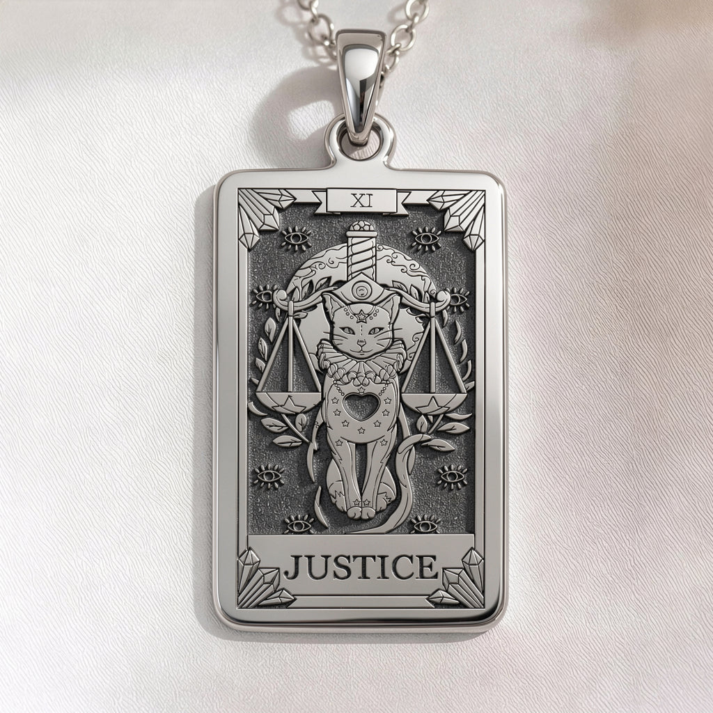 Justice Tarot Arcana Necklace | Silver & Plated Options - Occult Protection Talisman