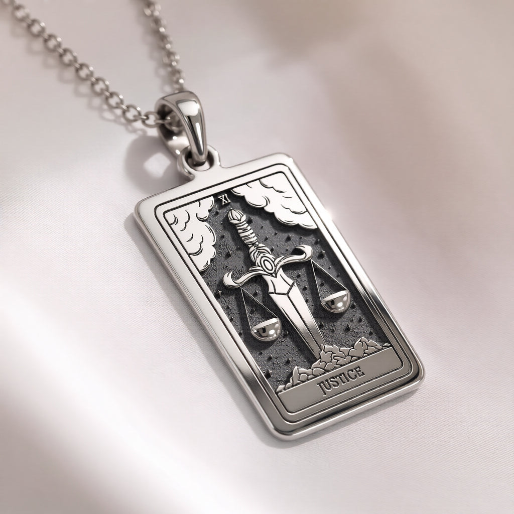 Justice Tarot Major Arcana Pendant | Silver & Plated Options - Occult Talisman Spiritual Protection