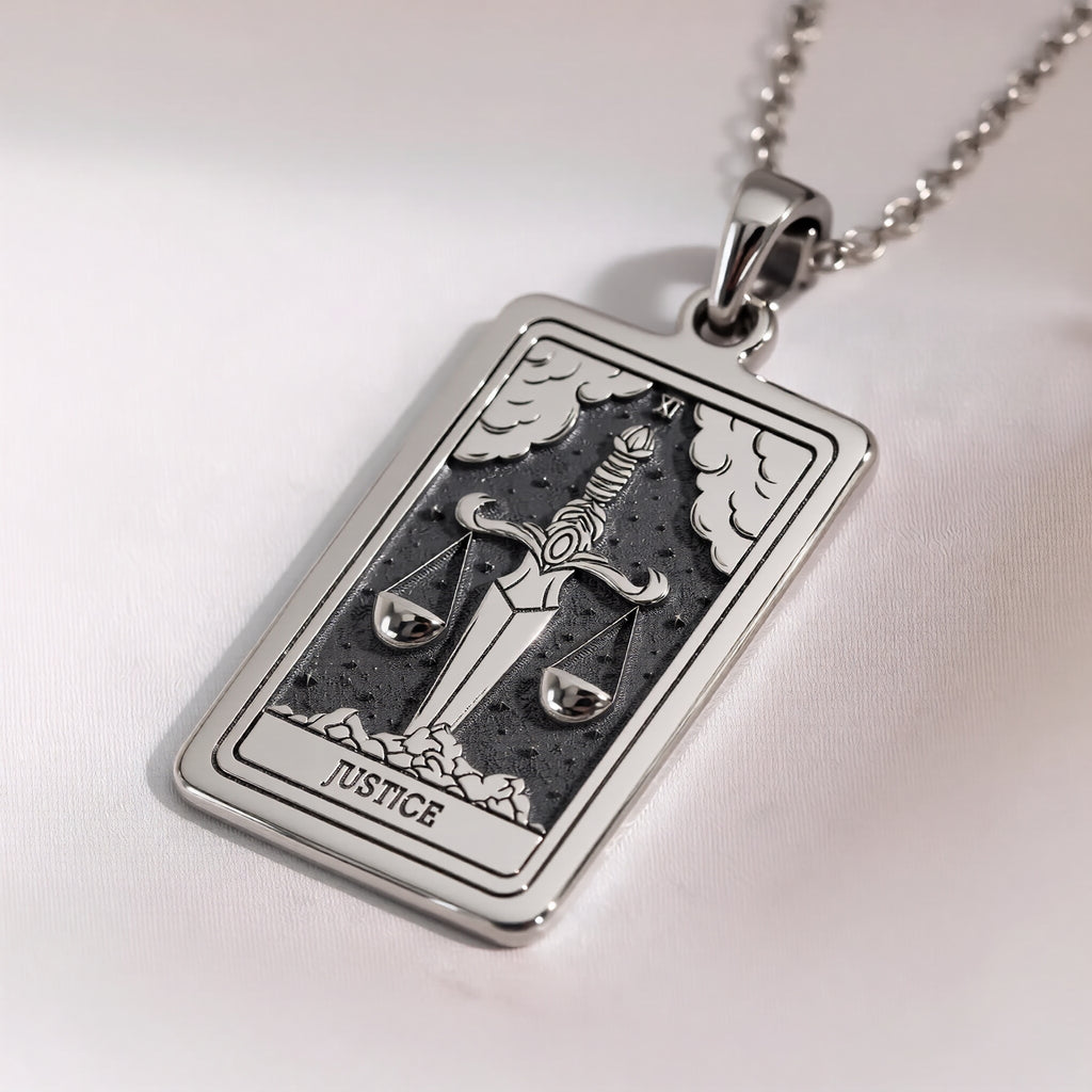 Justice Tarot Major Arcana Pendant | Silver & Plated Options - Occult Talisman Spiritual Protection
