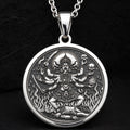 Kali Ma Goddess Skull Garland Pendant Necklaces 925 925 Sterling Silver pendant necklace featuring a fierce deity surrounded by skulls and flames.