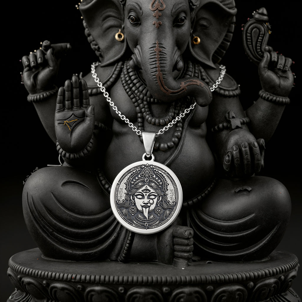 Kali Ma Skull Garland Tantra Pendant Necklaces 925 925 Sterling Silver Ganesha face pendant necklace with chain